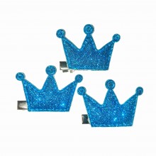 Заколка Корона Глиттер голубая 